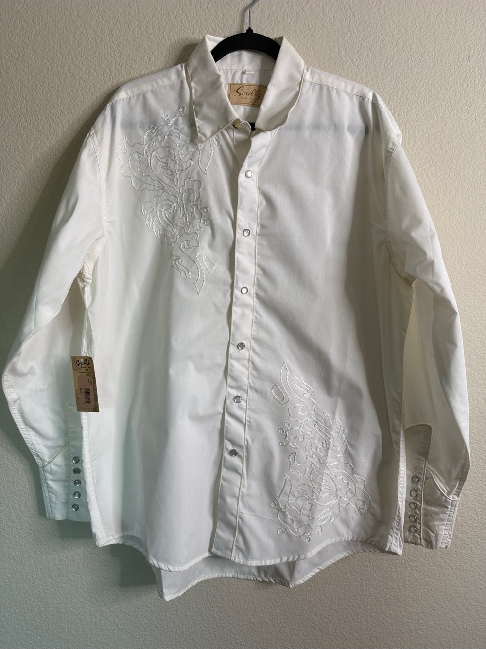 Scully Western embroidered long sleeve dress shirt men’s white large NWT
